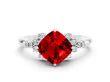 White gold Cushion Cut Ruby Ring with Side Stones and Four-Prong Setting_36