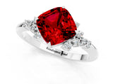 White gold Cushion Cut Ruby Ring with Side Stones and Four-Prong Setting_37