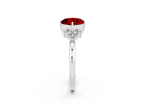 White gold Cushion Cut Ruby Ring with Side Stones and Four-Prong Setting_38