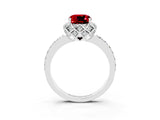 White gold Cushion Cut Ruby Scalloped Halo Engagement Ring with Round Shared Prong Band_27