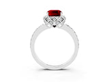 White gold Cushion Cut Ruby Scalloped Halo Engagement Ring with Round Shared Prong Band_39