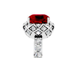 White gold Cushion Cut Ruby Scalloped Halo Engagement Ring with Round Shared Prong Band_41