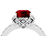 White gold Cushion Cut Ruby Scalloped Halo Engagement Ring with Round Shared Prong Band_76
