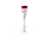 White gold Cushion Cut Ruby Scattered Round Accent Ring with Prong Setting_38
