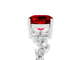 White gold Cushion Cut Ruby Scattered Round Accent Ring with Prong Setting_41