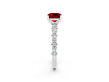 White gold Cushion Cut Ruby Side Stone Solitaire Ring with Round  and Four-Prong Setting_50