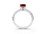 White gold Cushion Cut Ruby Side Stone Solitaire Ring with Round  and Four-Prong Setting_51