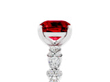 White gold Cushion Cut Ruby Side Stone Solitaire Ring with Round  and Four-Prong Setting_53