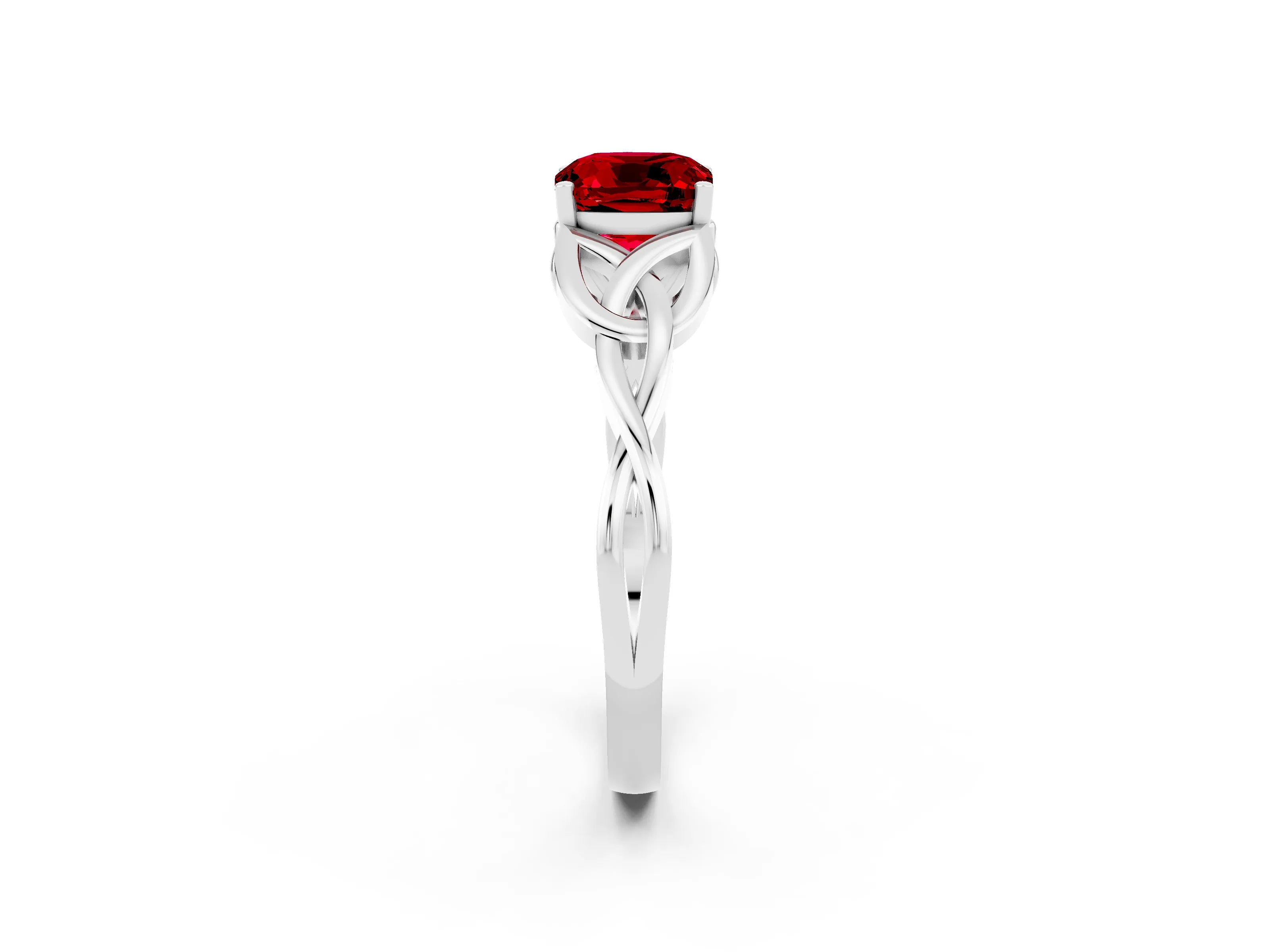 White gold Cushion Cut Ruby Solitaire Celtic Knot Ring with Four-Prong Setting_14