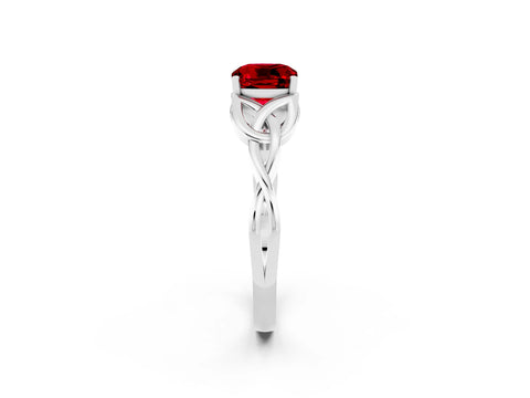 White gold Cushion Cut Ruby Solitaire Celtic Knot Ring with Four-Prong Setting_14
