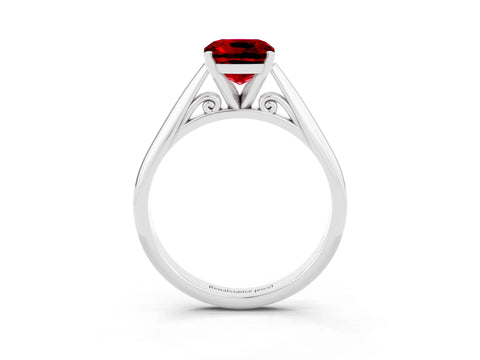 White gold Cushion Cut Ruby Solitaire Engagement Ring with Cathedral Setting and Four-Prong Mount_15