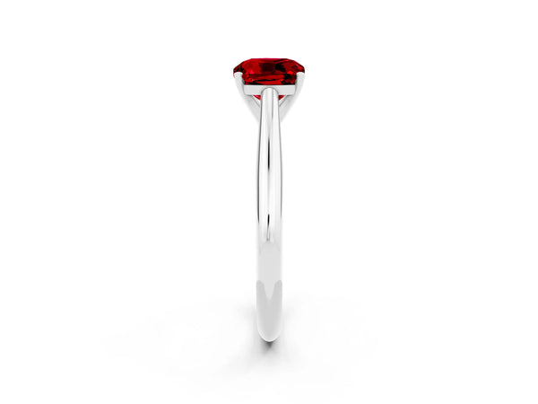 White gold Cushion Cut Ruby Solitaire Engagement Ring with Cathedral Setting and Four-Prong Mount