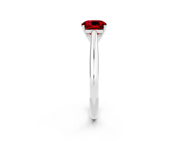 White gold Cushion Cut Ruby Solitaire Engagement Ring with Cathedral Setting and Four-Prong Mount