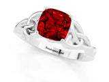 White gold Cushion Cut Ruby Solitaire Engagement Ring with Celtic Knot Band and Four-Prong Setting_1