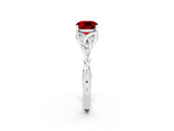 White gold Cushion Cut Ruby Solitaire Engagement Ring with Celtic Knot Band and Four-Prong Setting_2