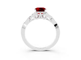 White gold Cushion Cut Ruby Solitaire Engagement Ring with Celtic Knot Band and Four-Prong Setting_3