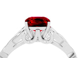 White gold Cushion Cut Ruby Solitaire Engagement Ring with Celtic Knot Band and Four-Prong Setting_4