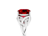 White gold Cushion Cut Ruby Solitaire Engagement Ring with Celtic Knot Band and Four-Prong Setting_5