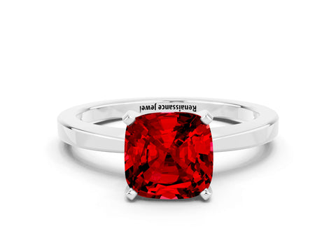 White gold Cushion Cut Ruby Solitaire Engagement Ring with Classic Band and Four-Prong Setting_24