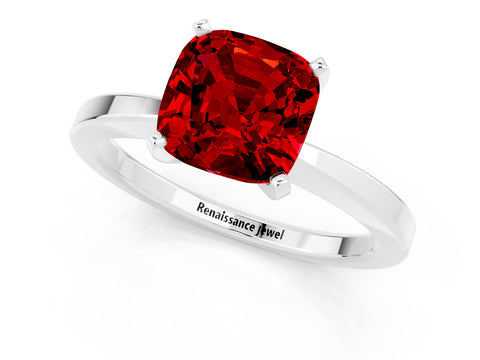 White gold Cushion Cut Ruby Solitaire Engagement Ring with Classic Band and Four-Prong Setting_25