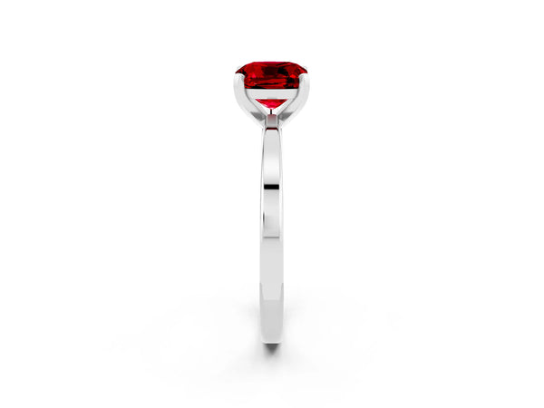 White gold Cushion Cut Ruby Solitaire Engagement Ring with Classic Band and Four-Prong Setting