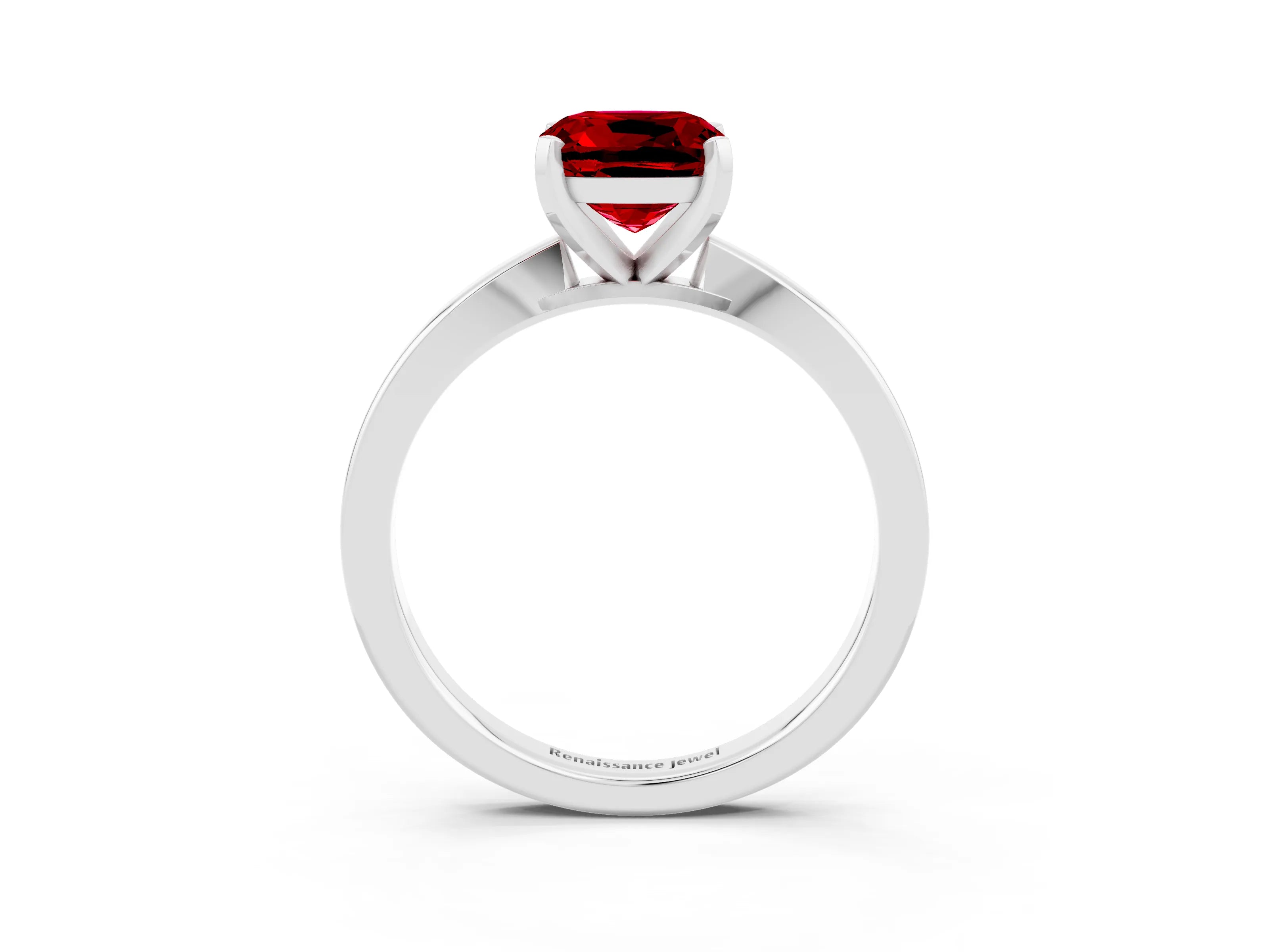 White gold Cushion Cut Ruby Solitaire Engagement Ring with Classic Band and Four-Prong Setting_27