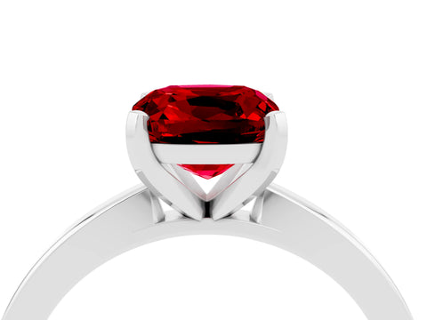White gold Cushion Cut Ruby Solitaire Engagement Ring with Classic Band and Four-Prong Setting_28