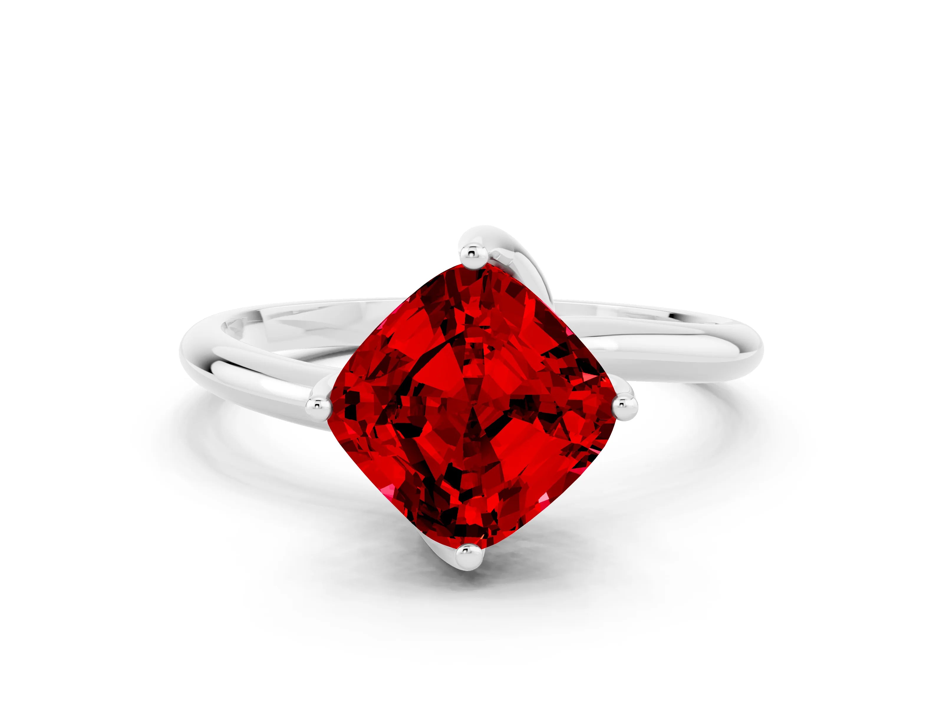 White gold Cushion Cut Ruby Solitaire Engagement Ring with Four-Prong Setting and Classic Band_12