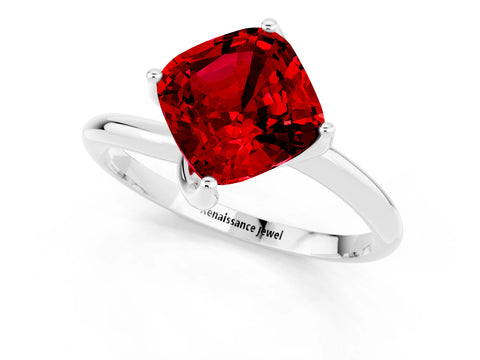 White gold Cushion Cut Ruby Solitaire Engagement Ring with Four-Prong Setting and Classic Band_13