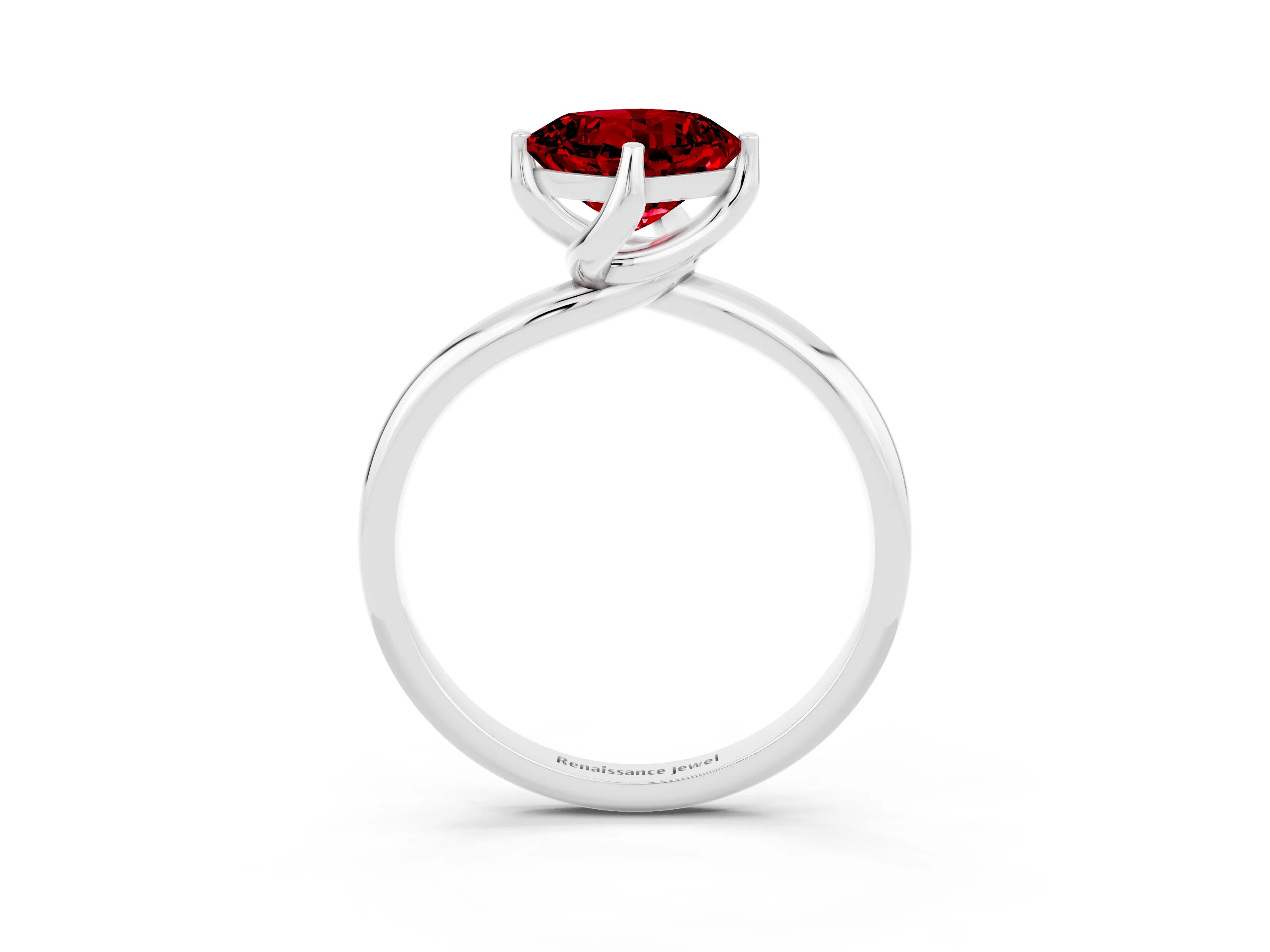 White gold Cushion Cut Ruby Solitaire Engagement Ring with Four-Prong Setting and Classic Band_15