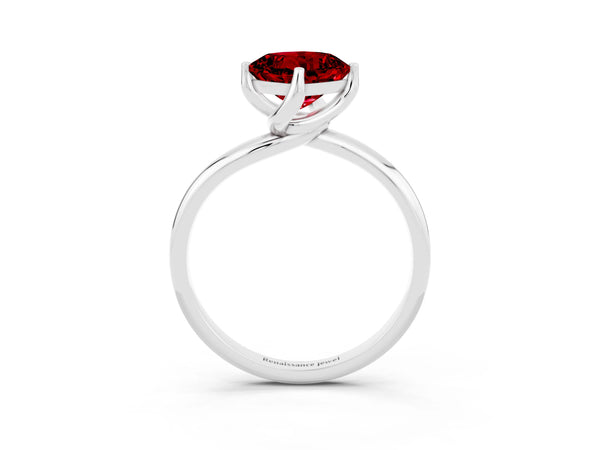 White gold Cushion Cut Ruby Solitaire Engagement Ring with Four-Prong Setting and Classic Band