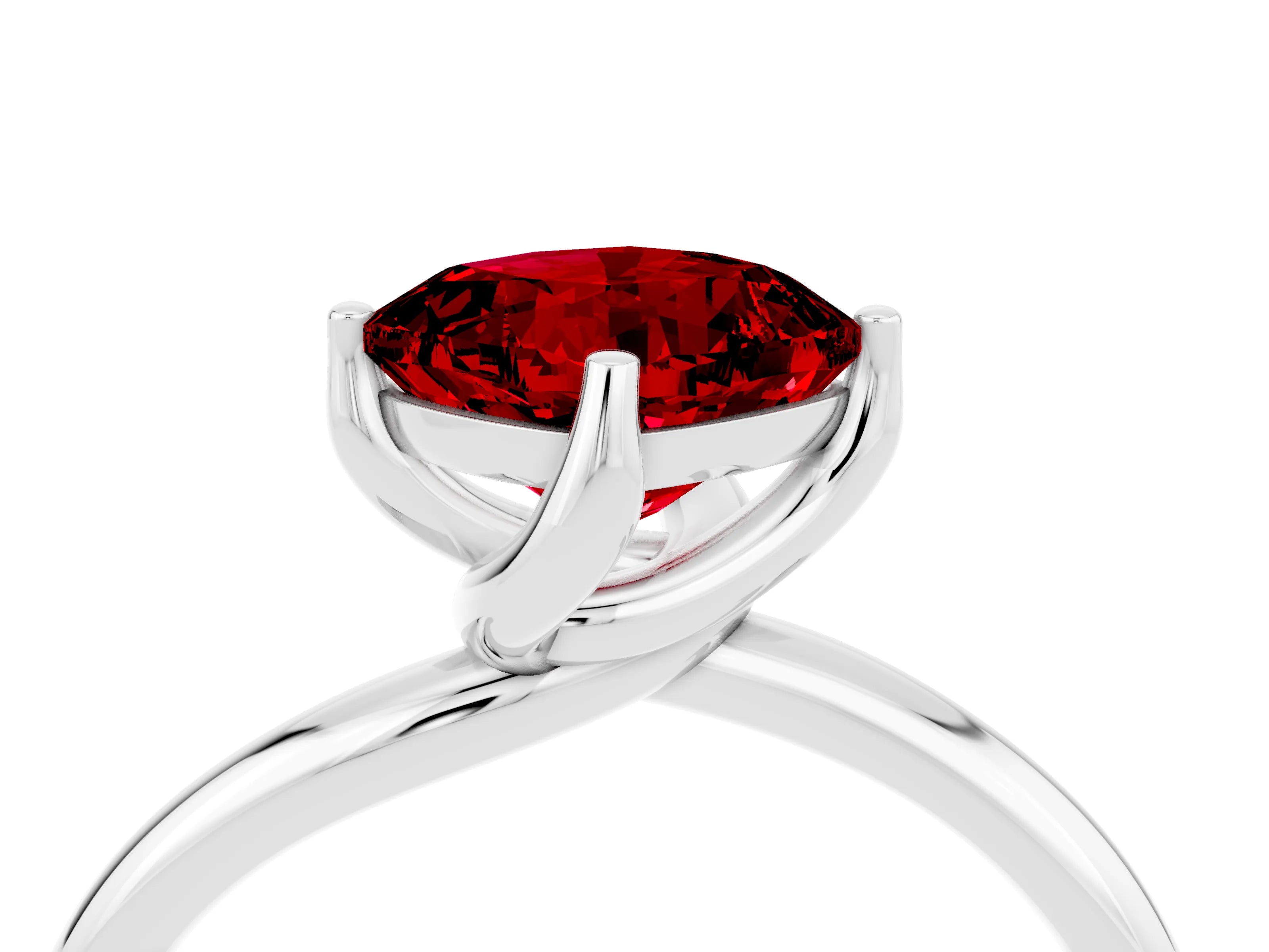 White gold Cushion Cut Ruby Solitaire Engagement Ring with Four-Prong Setting and Classic Band_16