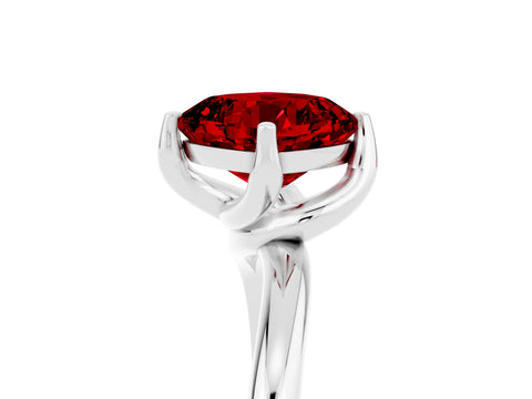 White gold Cushion Cut Ruby Solitaire Engagement Ring with Four-Prong Setting and Classic Band_17