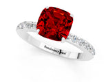 White gold Cushion Cut Ruby Solitaire Engagement Ring with Pavé Band and Four-Prong Setting_1