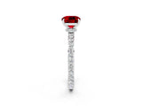 White gold Cushion Cut Ruby Solitaire Engagement Ring with Pavé Band and Four-Prong Setting_2