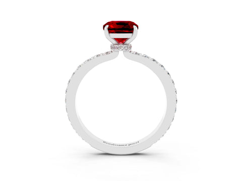 White gold Cushion Cut Ruby Solitaire Engagement Ring with Pavé Band and Four-Prong Setting_3