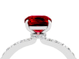White gold Cushion Cut Ruby Solitaire Engagement Ring with Pavé Band and Four-Prong Setting_4
