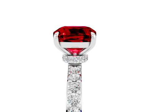 White gold Cushion Cut Ruby Solitaire Engagement Ring with Pavé Band and Four-Prong Setting_5