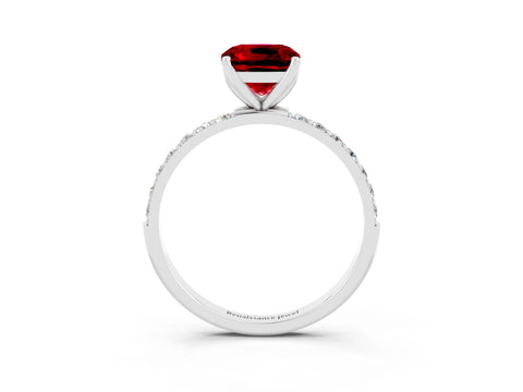 White gold Cushion Cut Ruby Solitaire Engagement Ring with Pavé Band and Prong Setting_3