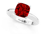 White gold Cushion Cut Ruby Solitaire Engagement Ring with Round Band and Four-Prong Setting_1