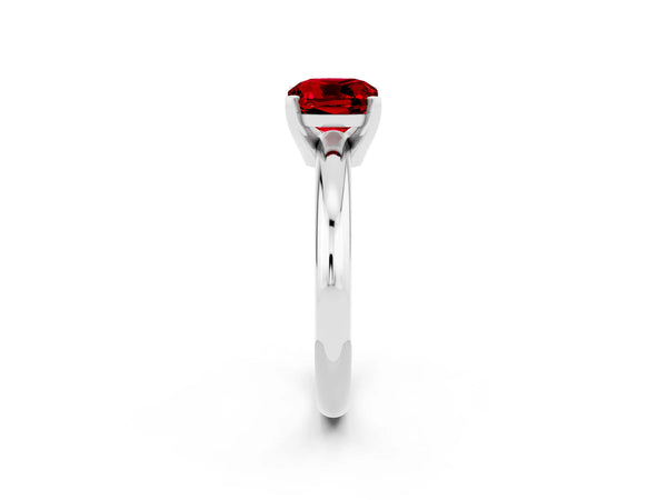 Platinum Cushion Cut Ruby Solitaire Engagement Ring with Round Band and Four-Prong Setting