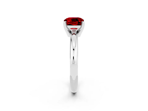 White gold Cushion Cut Ruby Solitaire Engagement Ring with Round Band and Four-Prong Setting_2