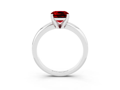 White gold Cushion Cut Ruby Solitaire Engagement Ring with Round Band and Four-Prong Setting_3