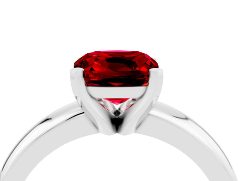 White gold Cushion Cut Ruby Solitaire Engagement Ring with Round Band and Four-Prong Setting_4