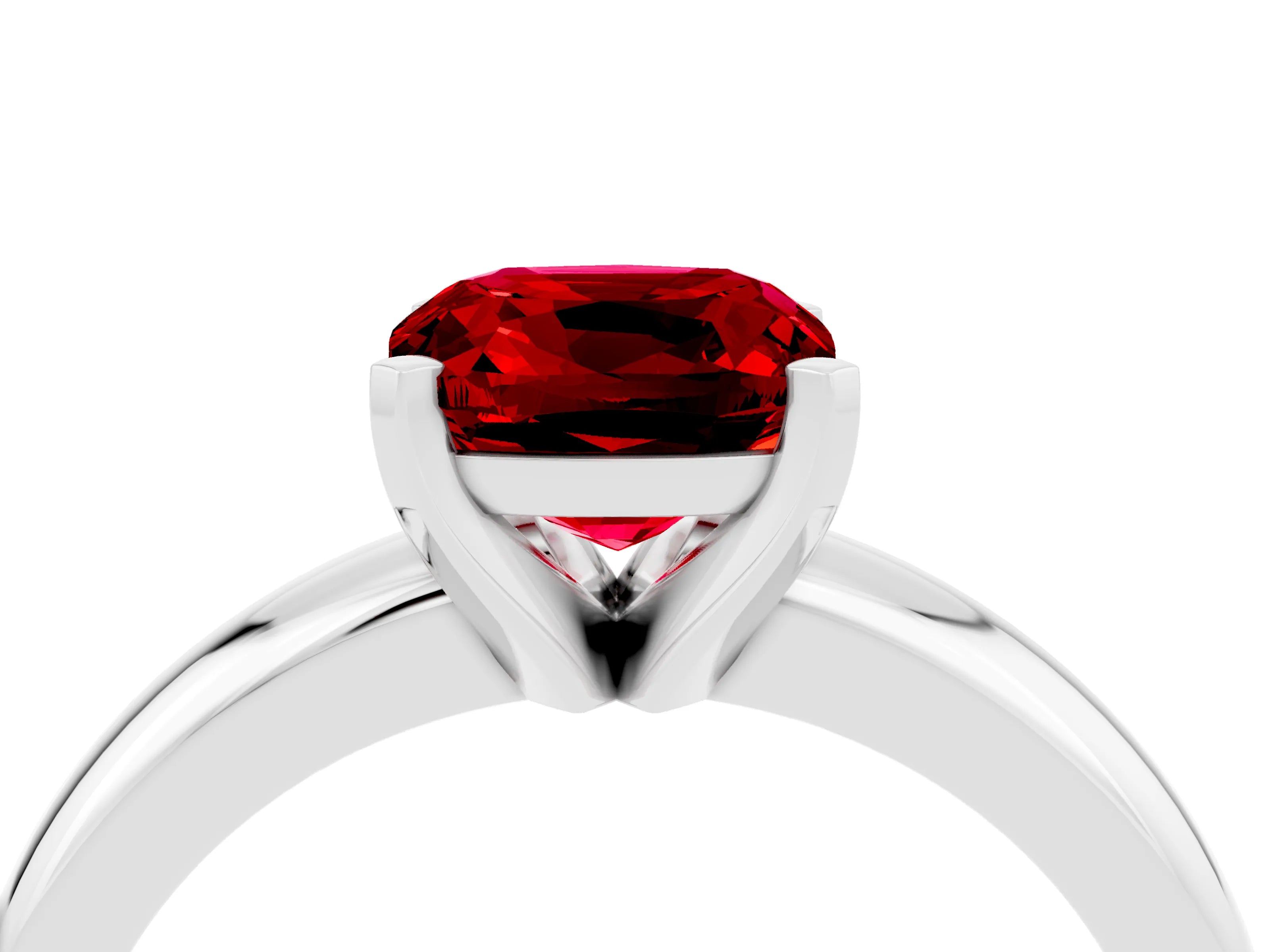 White gold Cushion Cut Ruby Solitaire Engagement Ring with Round Band and Four-Prong Setting_4