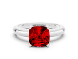 White gold Cushion Cut Ruby Solitaire Engagement Ring with Round Band and Four-Prong Setting