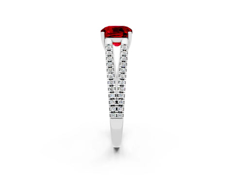 White gold Cushion Cut Ruby Solitaire Engagement Ring with Split Shank Pavé Band_2