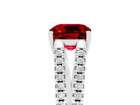White gold Cushion Cut Ruby Solitaire Engagement Ring with Split Shank Pavé Band_5