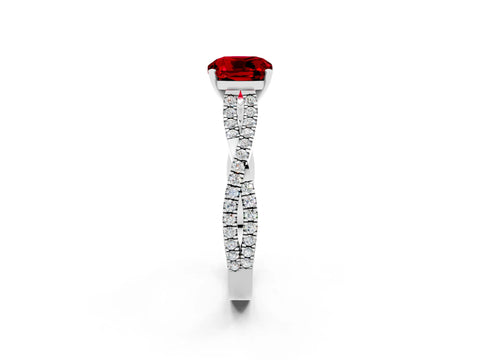 White gold Cushion Cut Ruby Solitaire Engagement Ring with Twisted Pavé Band and Four-Prong Setting_14