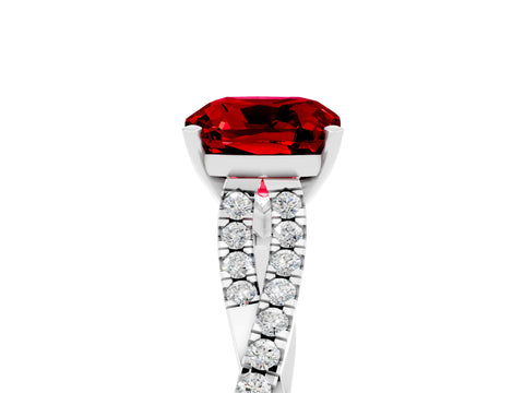 White gold Cushion Cut Ruby Solitaire Engagement Ring with Twisted Pavé Band and Four-Prong Setting_17